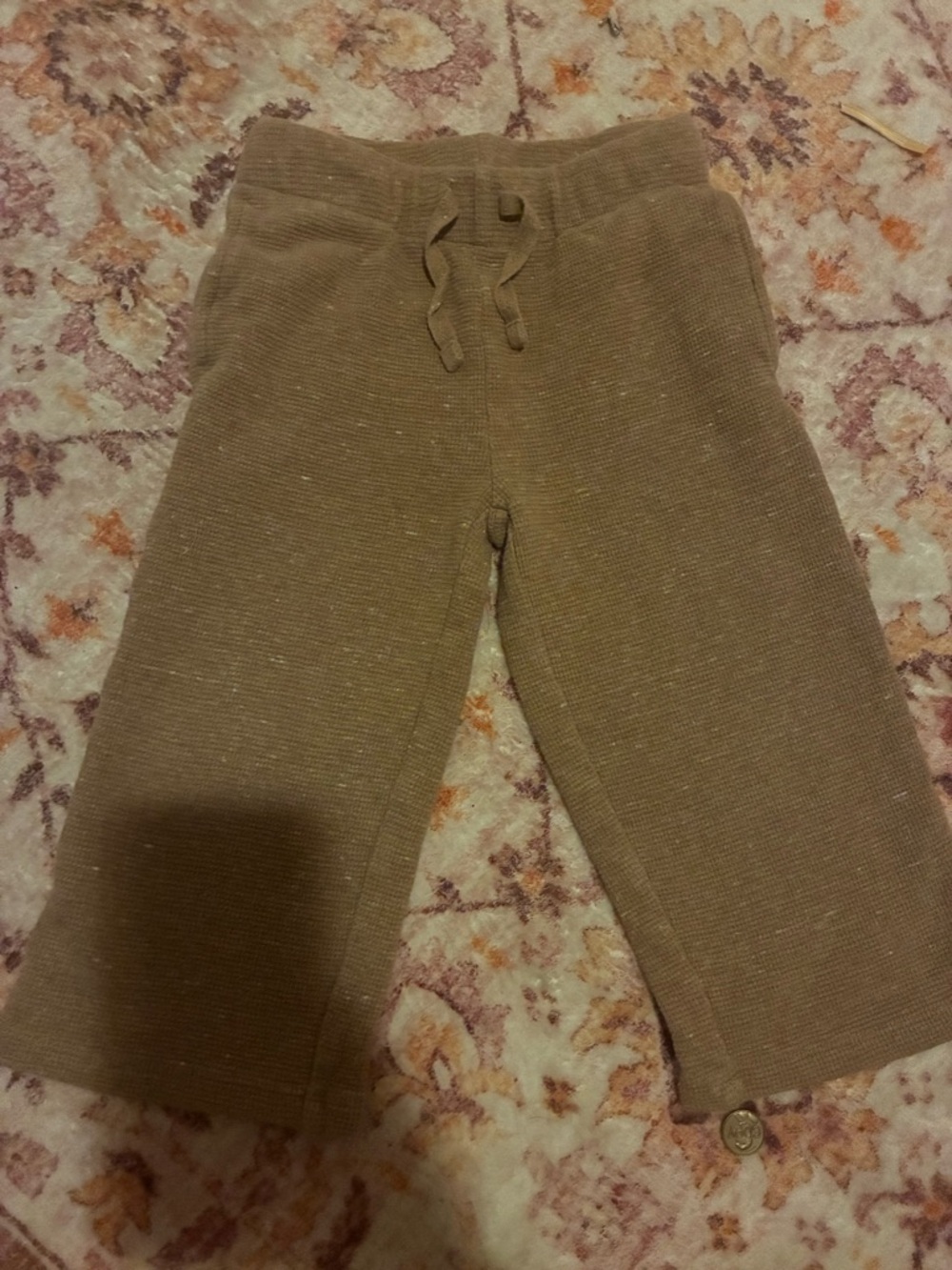 Neutral Tan Knit Kids Pull-On Pants with Drawstring